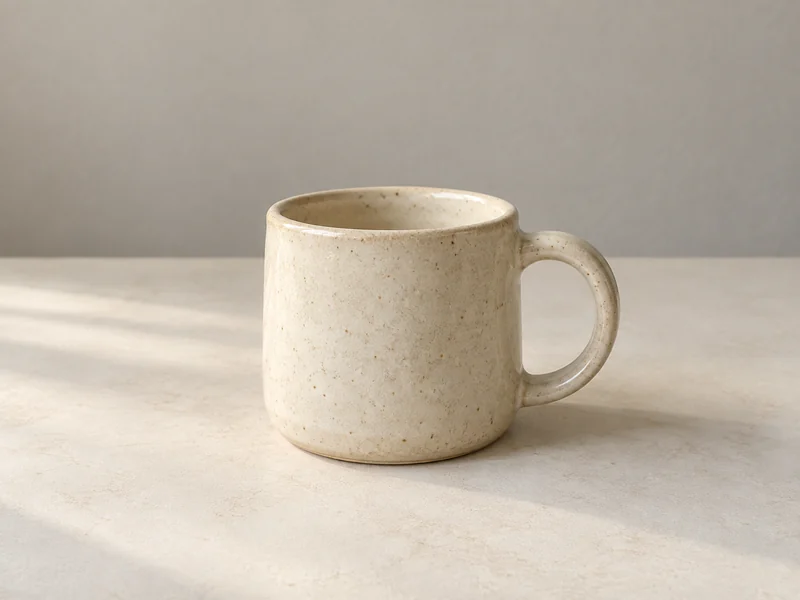 Original cream ceramic mug on a neutral background